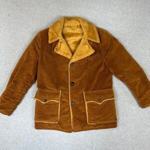 Vtg 70s Large Corduroy Ranch Jacket Brown Faux Shearling Lined Western Yoke Coat